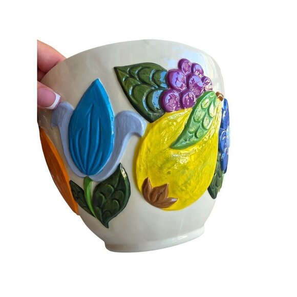 Colorful Ceramic Bowl With 3D Fruit & Floral Design - Picture 3 of 13